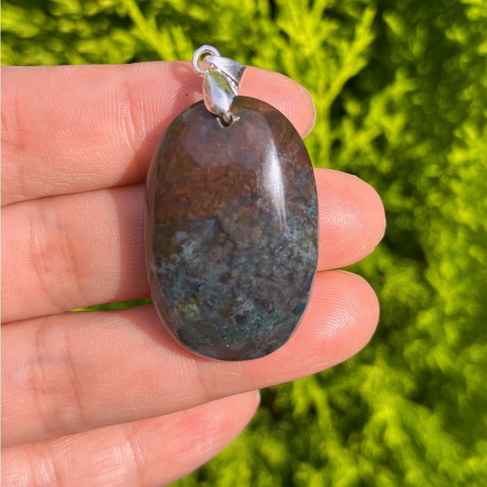 Silver plated moss agate pendant 1225 - Picture 6 of 8